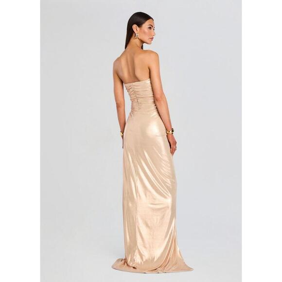 Stunning $798 Retrofete Maytal Dress Latte Gold Lame Knotted Designer Dress M - Picture 6 of 12